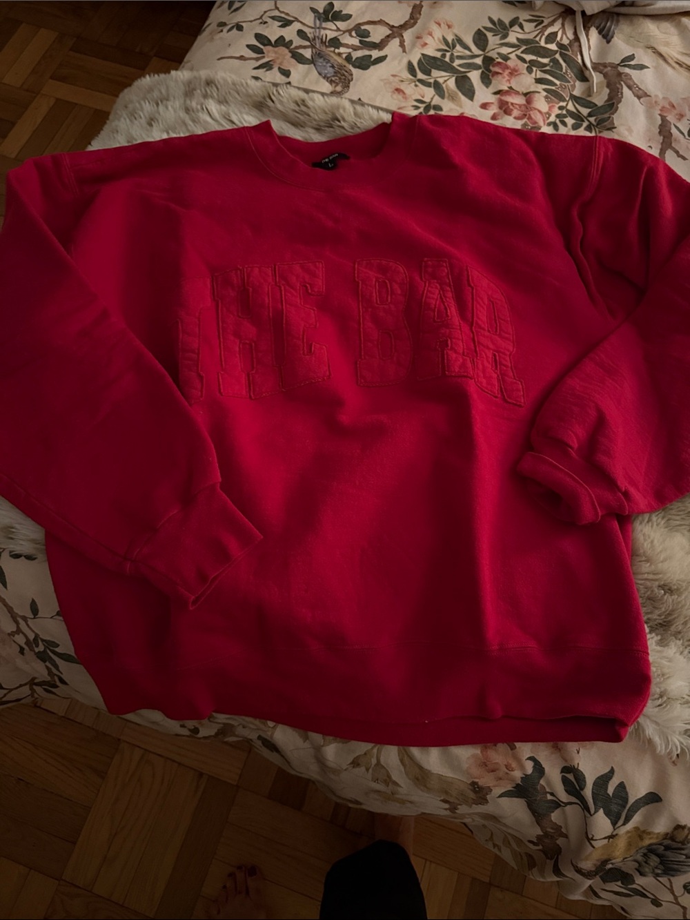 The Bar Red varsity Crewneck Sweatshirt with Embossed Logo